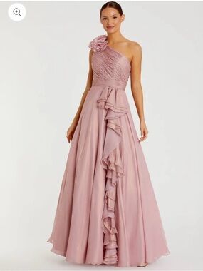 Mac Duggal One-Shoulder Rose Pink Ruffled Evening Gown